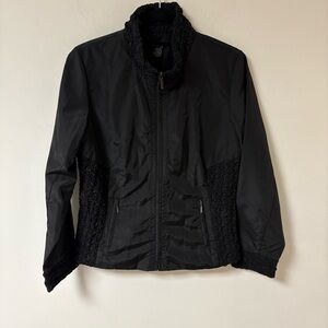 Zoe D Women's Black Windbreaker Jacket Ruched Collar Cuffs Medium